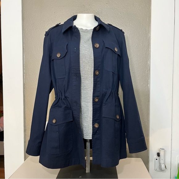 Brooks Brothers Women’s Navy Utility Jacket Size M | Button Front Belted Waist - Picture 14 of 14